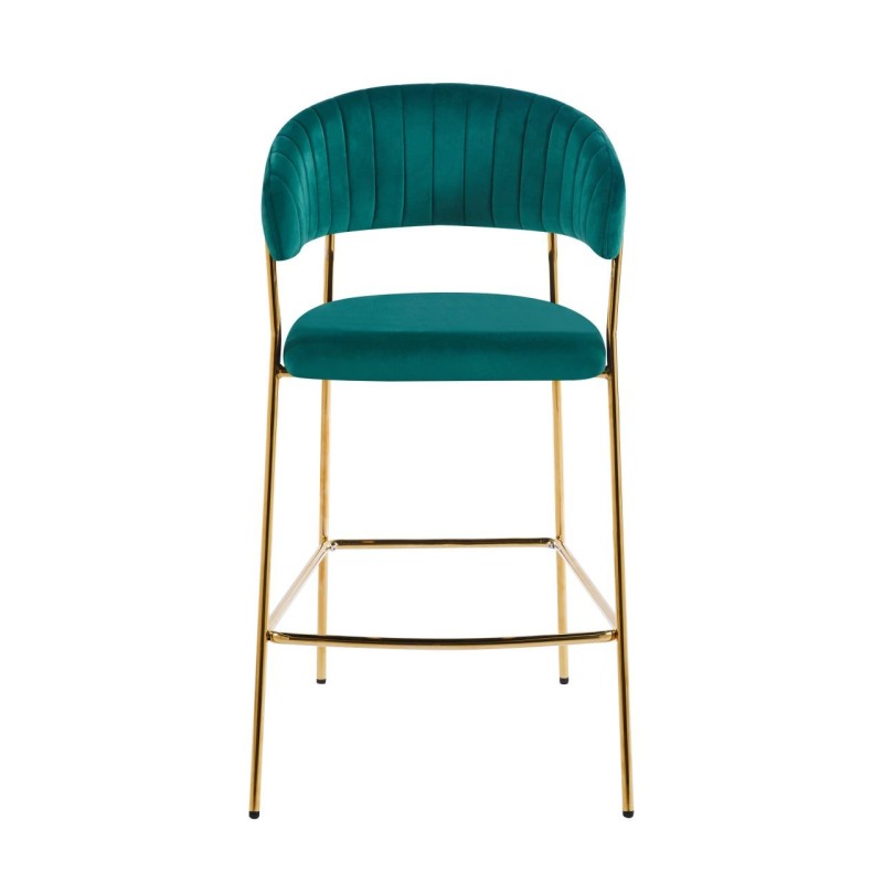 Taburete alto de terciopelo verde (estructura dorada) Taburete alto de terciopelo verde (estructura dorada)