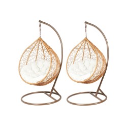 Sillas colgantes de jardín - natural/marrón (asiento beige) - conjunto 1+1