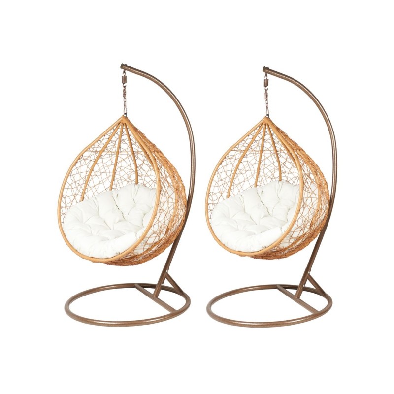 Sillas colgantes de jardín - natural/marrón (asiento beige) - conjunto 1+1 Sillas colgantes de jardín - natural/marrón (asiento beige) - conjunto 1+1