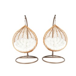 Sillas colgantes de jardín - natural/marrón (asiento beige) - conjunto 1+1 Sillas colgantes de jardín - natural/marrón (asiento beige) - conjunto 1+1