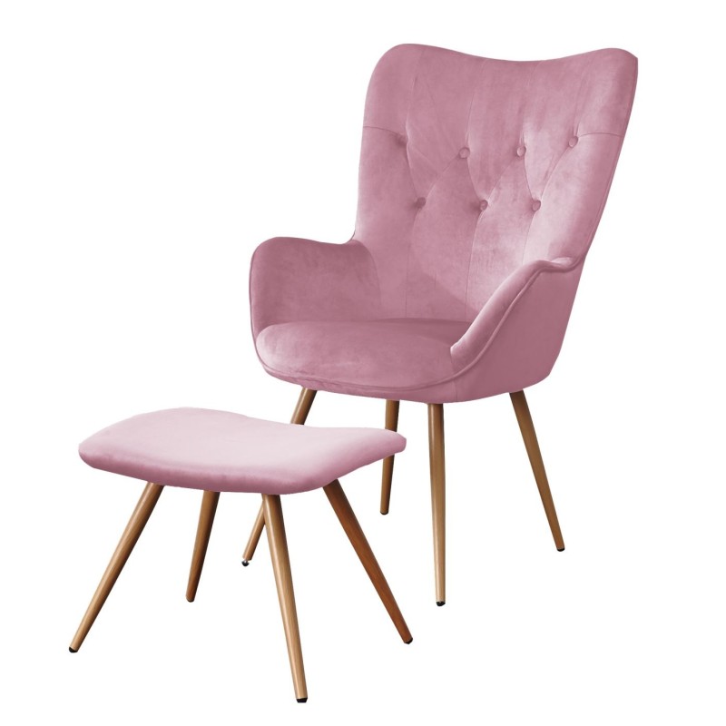 Sillón de terciopelo + reposapiés (rosa) Sillón de terciopelo + reposapiés (rosa)