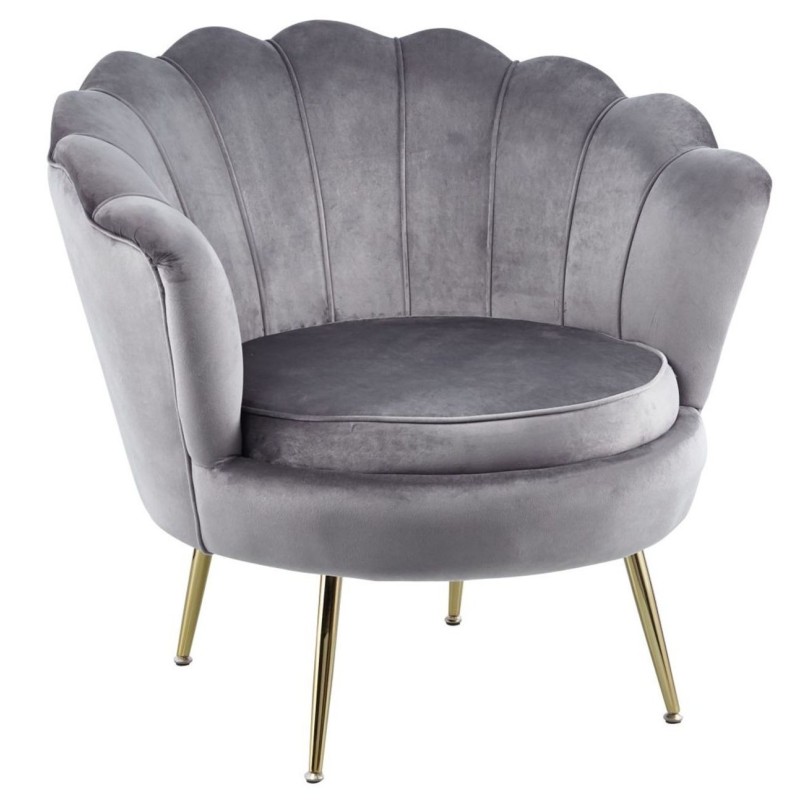 Sillón de terciopelo (gris) / patas doradas / Sillón de terciopelo (gris) / patas doradas /