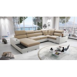Narożnik w kształcie U Napoli IV Maxi z funkcją spania oraz otwieranym barkiem Tkanina Amor Velvet 4302 + Ecoskóra