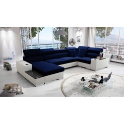 Narożnik w kształcie U Napoli IV Maxi z funkcją spania oraz otwieranym barkiem Tkanina Amor Velvet 4314 + Ecoskóra