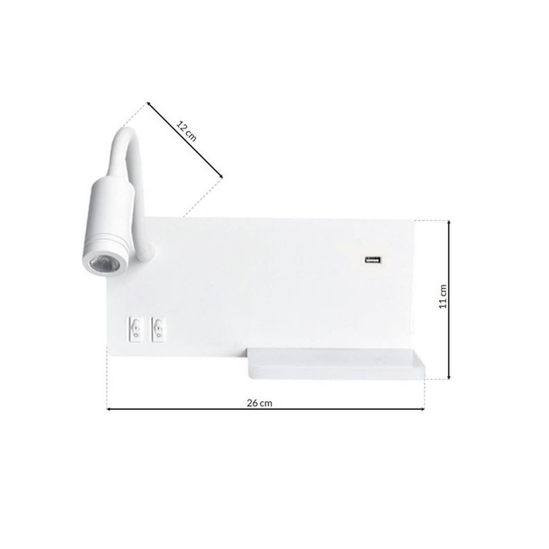Lampa nocna z półką Shelf Led 4W+5W+2W lewa Biały Lampa nocna z półką Shelf Led 4W+5W+2W lewa Biały