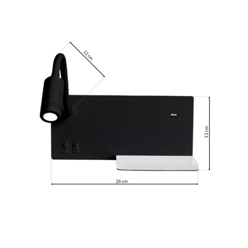 Lampa nocna z półką SHELF BLACK LED 4W+5W+2W Lampa nocna z półką SHELF BLACK LED 4W+5W+2W