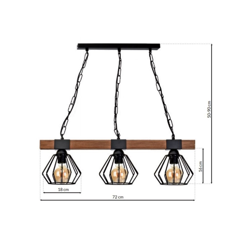 Lampa wisząca ULF BLACK/WOOD 3xE27 Lampa wisząca ULF BLACK/WOOD 3xE27