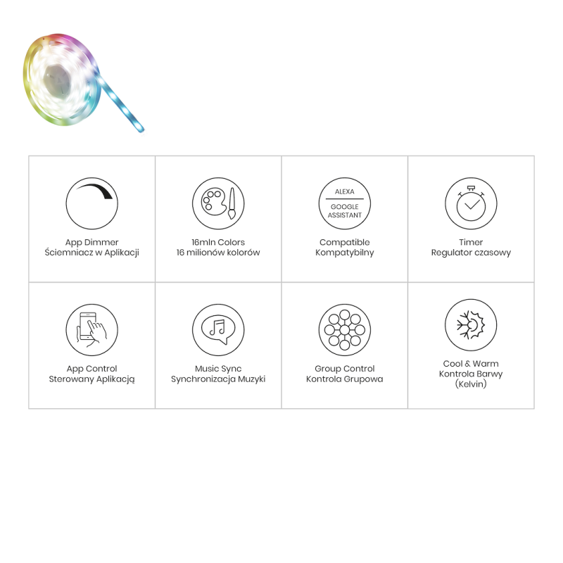 Zestaw LED RGB Wi-FI 5m Smart Tuya IP65 + CCT + Dim 12V Zestaw LED RGB Wi-FI 5m Smart Tuya IP65 + CCT + Dim 12V