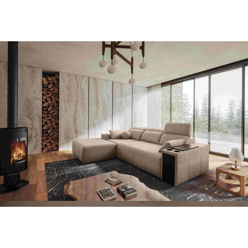 Milano I corner sofa with a sleeping function in Plecionka fabric, Verita 09 – elegance and functionality in one Milano I corner sofa with a sleeping function in Plecionka fabric, Verita 09 – elegance and functionality in one