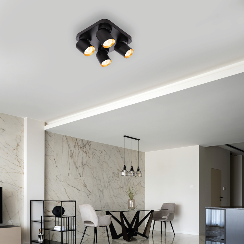 Lampa Sufitowa Andy 4xGU10 Kwadrat Czarny + Złoty Lampa Sufitowa Andy 4xGU10 Kwadrat Czarny + Złoty