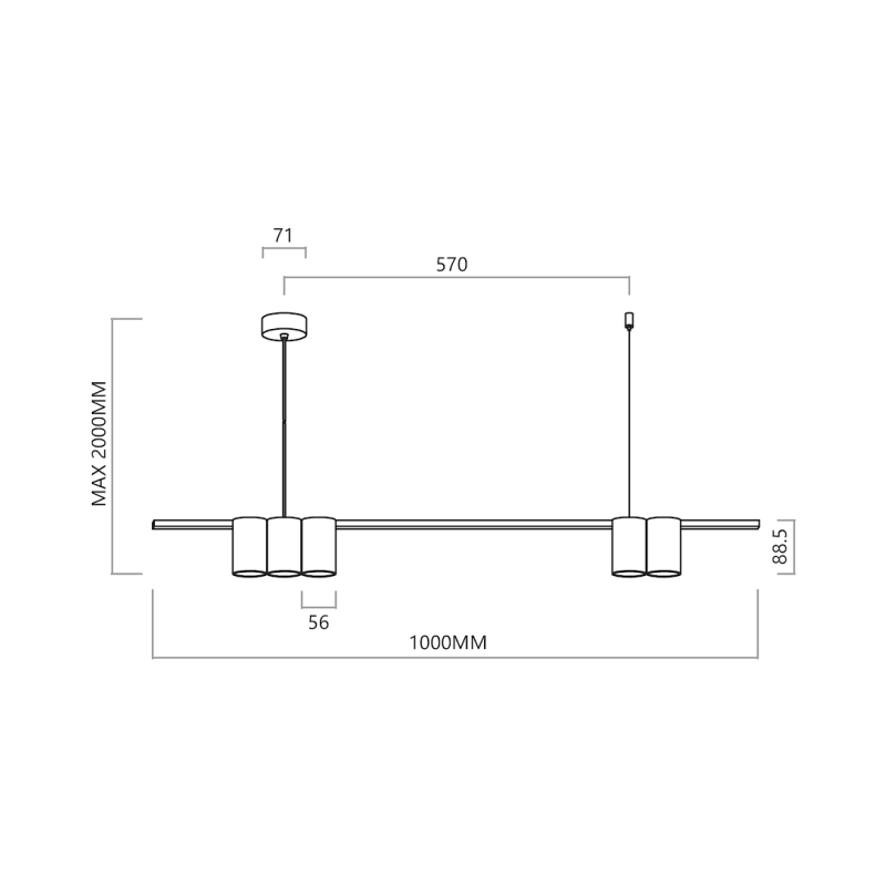 GENESIS BLACK pendant lamp (bar) 5xGU10 GENESIS BLACK pendant lamp (bar) 5xGU10