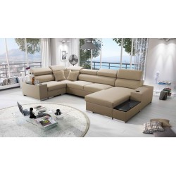 Narożnik w kształcie U Napoli IV Mini z funkcją spania oraz otwieranym barkiem Tkanina Amor Velvet 4302