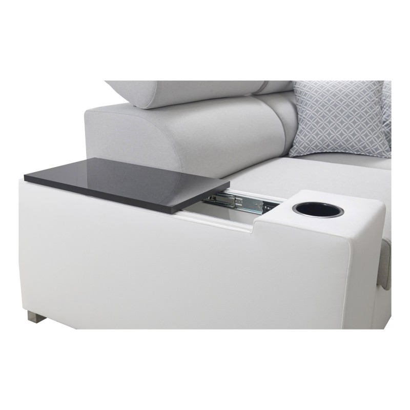 Narożnik w kształcie U Napoli IV Mini z funkcją spania oraz otwieranym barkiem Tkanina Amor Velvet 4302 + Ecoskóra Narożnik w kształcie U Napoli IV Mini z funkcją spania oraz otwieranym barkiem Tkanina Amor Velvet 4302 + Ecoskóra
