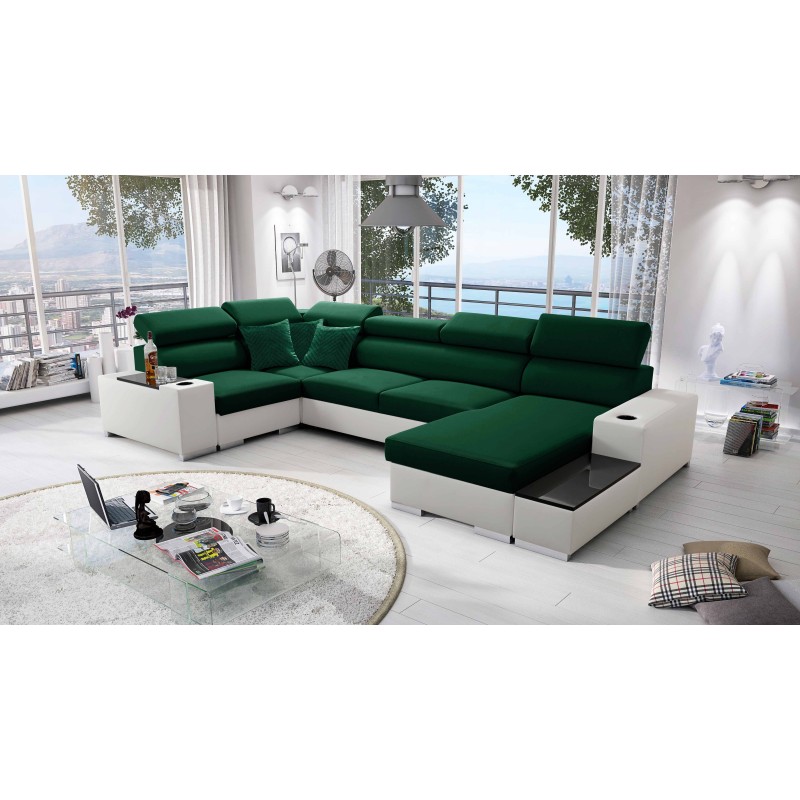 Narożnik w kształcie U Napoli IV Mini z funkcją spania oraz otwieranym barkiem Tkanina Amor Velvet 4311 + Ecoskóra Narożnik w kształcie U Napoli IV Mini z funkcją spania oraz otwieranym barkiem Tkanina Amor Velvet 4311 + Ecoskóra