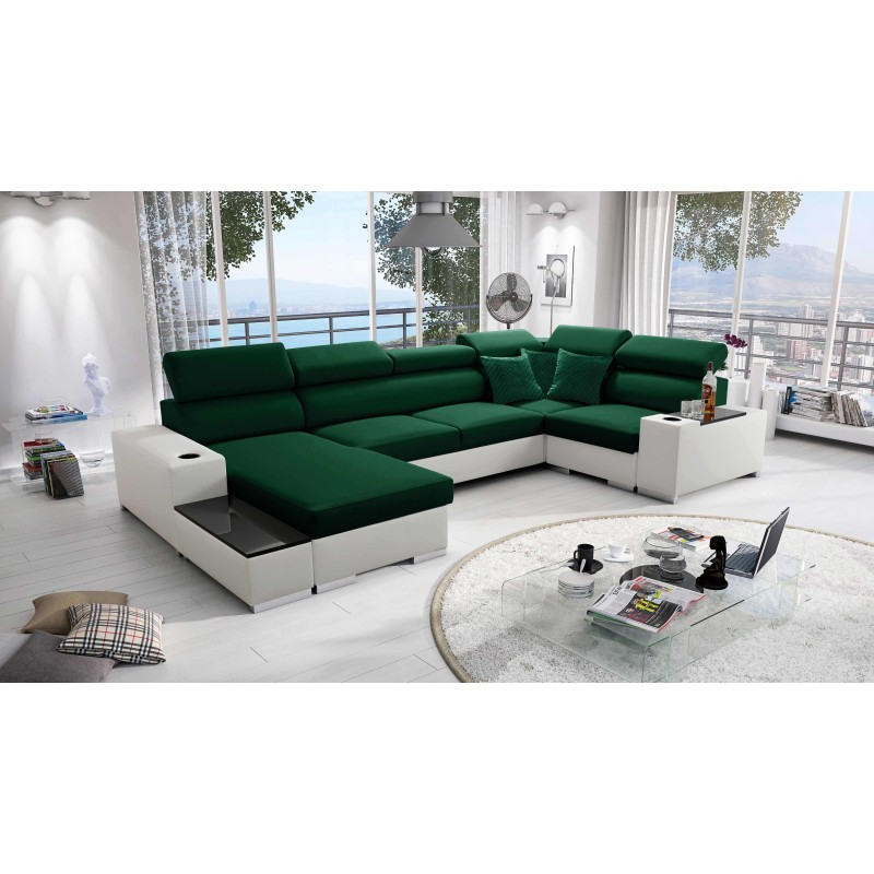 Narożnik w kształcie U Napoli IV Mini z funkcją spania oraz otwieranym barkiem Tkanina Amor Velvet 4311 + Ecoskóra Narożnik w kształcie U Napoli IV Mini z funkcją spania oraz otwieranym barkiem Tkanina Amor Velvet 4311 + Ecoskóra