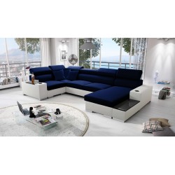 Narożnik w kształcie U Napoli IV Mini z funkcją spania oraz otwieranym barkiem Tkanina Amor Velvet 4314 + Ecoskóra Narożnik w kształcie U Napoli IV Mini z funkcją spania oraz otwieranym barkiem Tkanina Amor Velvet 4314 + Ecoskóra