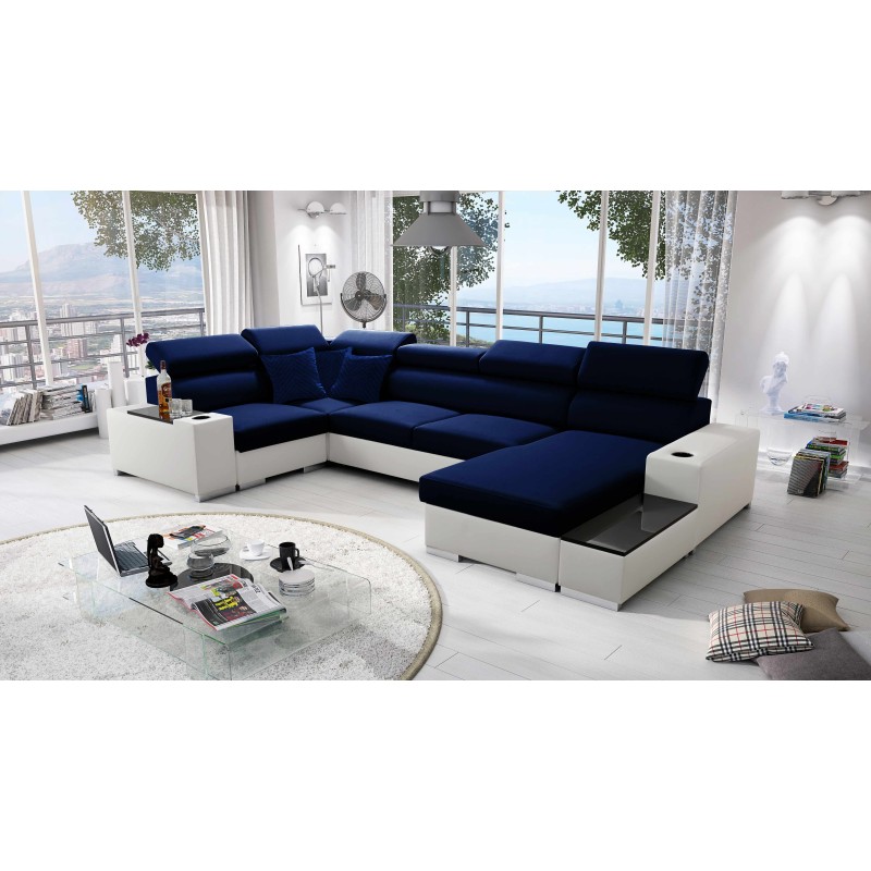 Narożnik w kształcie U Napoli IV Mini z funkcją spania oraz otwieranym barkiem Tkanina Amor Velvet 4314 + Ecoskóra Narożnik w kształcie U Napoli IV Mini z funkcją spania oraz otwieranym barkiem Tkanina Amor Velvet 4314 + Ecoskóra