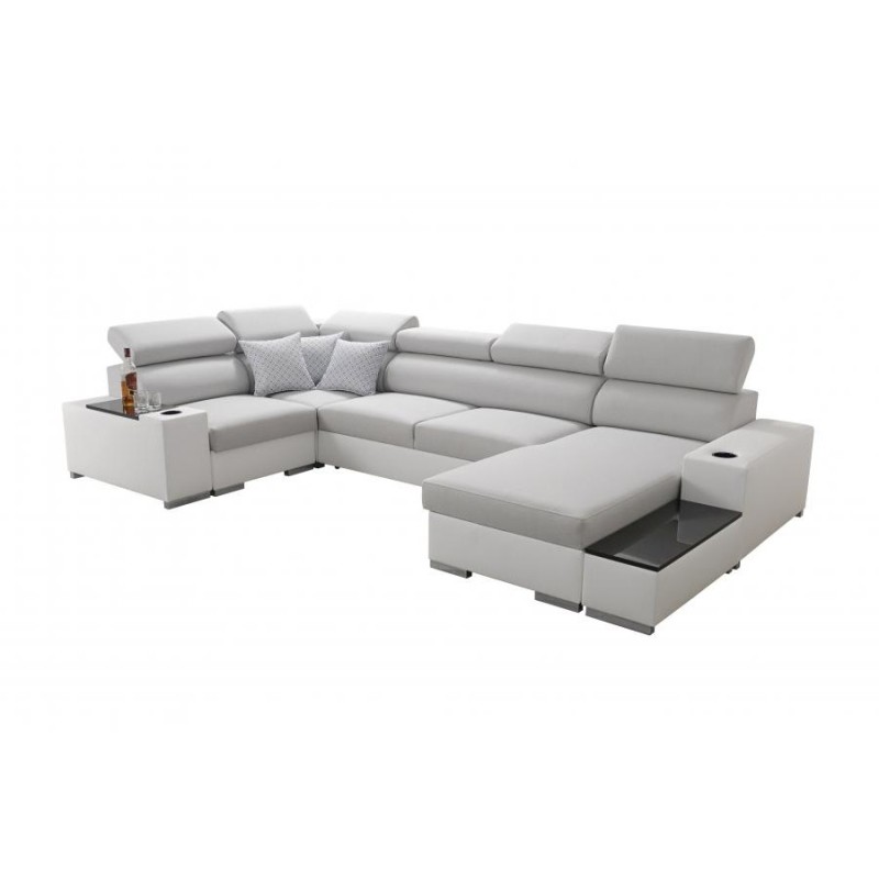 Narożnik w kształcie U Napoli IV Mini z funkcją spania oraz otwieranym barkiem Tkanina Amor Velvet 4314 + Ecoskóra Narożnik w kształcie U Napoli IV Mini z funkcją spania oraz otwieranym barkiem Tkanina Amor Velvet 4314 + Ecoskóra