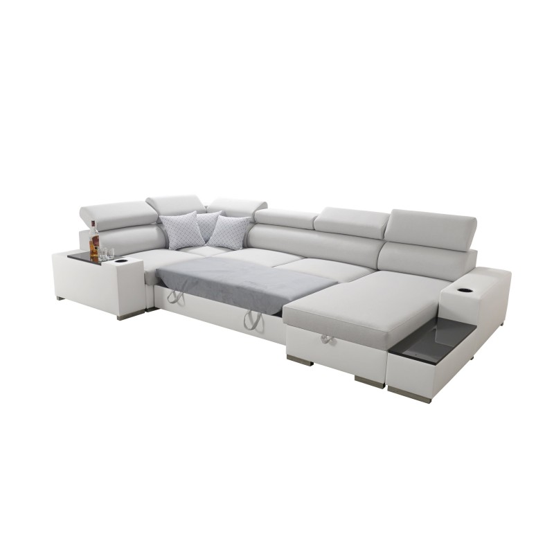 Narożnik w kształcie U Napoli IV Mini z funkcją spania oraz otwieranym barkiem Tkanina Amor Velvet 4314 + Ecoskóra Narożnik w kształcie U Napoli IV Mini z funkcją spania oraz otwieranym barkiem Tkanina Amor Velvet 4314 + Ecoskóra