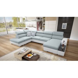 Napoli VI U-shaped sectional sofa with a sleeping function and bar - Woven Fabric, Sawana 72 + Eco-leather + Eco-leather
