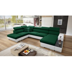 U-shaped corner sofa Napoli VI with sleeping function and bar - Velvet, Amor Velvet 4311 + Eco-leather + Eco-leather