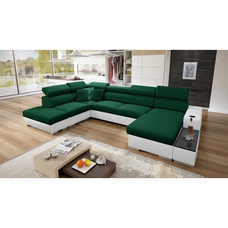 U-shaped corner sofa Napoli VI with sleeping function and bar - Velvet, Amor Velvet 4311 + Eco-leather + Eco-leather
