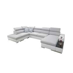 Narożnik w kształcie U Napoli VI z funkcją spania oraz otwieranym barkiem Tkanina Amor Velvet 4311 + Ecoskóra Narożnik w kształcie U Napoli VI z funkcją spania oraz otwieranym barkiem Tkanina Amor Velvet 4311 + Ecoskóra
