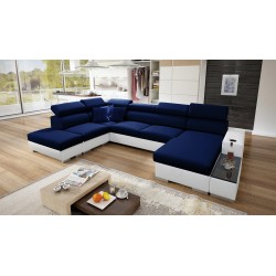 Narożnik w kształcie U Napoli VI z funkcją spania i barkiem - Welur, Amor Velvet 4314 + Ecoskóra + Ecoskóra