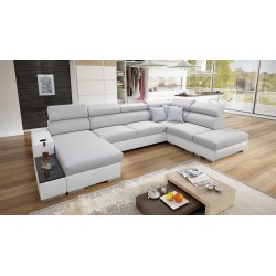 U-shaped Napoli VI sectional sofa with sleeping function and bar - Woven, Lexo 6601 + Eco-leather + Eco-leather