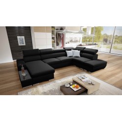 U-shaped corner sofa Napoli VI with a sleeping function and bar - Wicker, Sawana 14 + Eco-leather