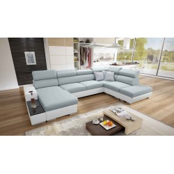 Napoli VI U-shaped sectional sofa with a sleeping function and bar - Woven Fabric, Sawana 72 + Eco-leather + Eco-leather