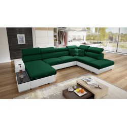U-shaped corner sofa Napoli VI with sleeping function and bar - Velvet, Amor Velvet 4311 + Eco-leather + Eco-leather