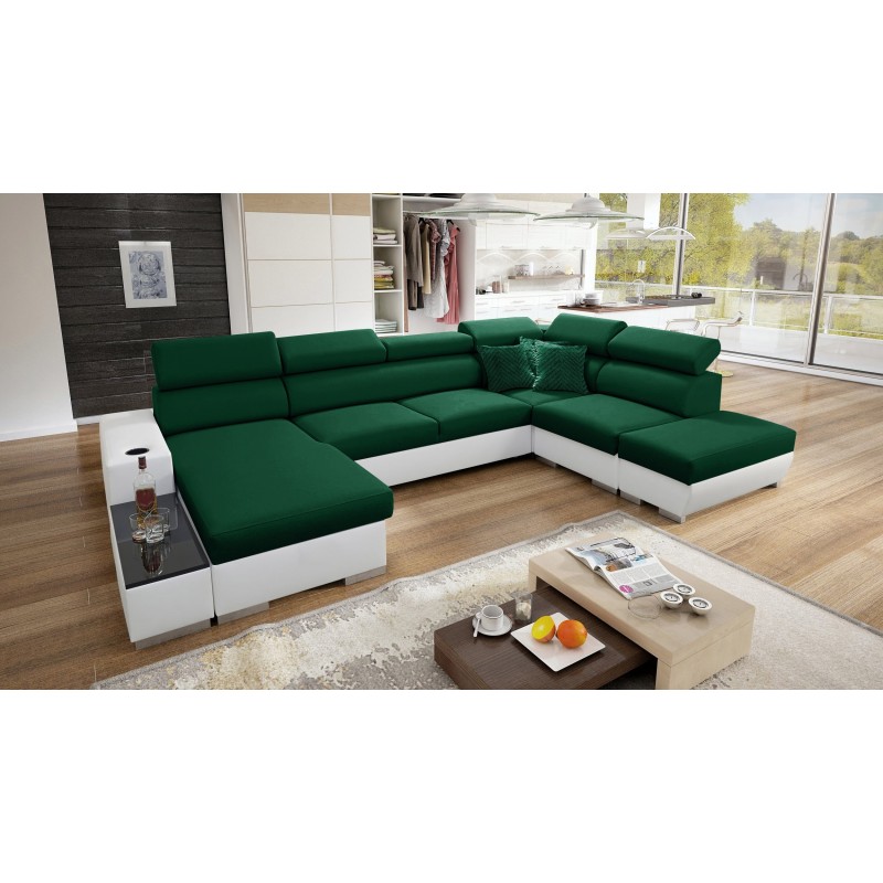 U-shaped corner sofa Napoli VI with sleeping function and bar - Velvet, Amor Velvet 4311 + Eco-leather + Eco-leather