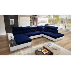 Narożnik w kształcie U Napoli VI z funkcją spania i barkiem - Welur, Amor Velvet 4314 + Ecoskóra + Ecoskóra