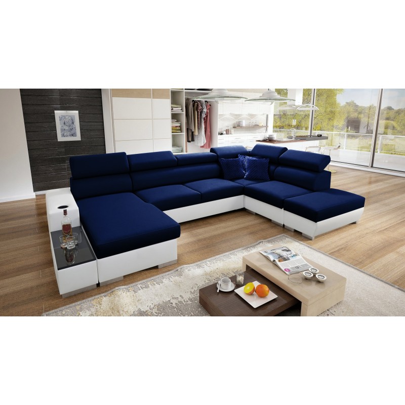U-shaped corner sofa Napoli VI with a sleeping function and bar - Velvet, Amor Velvet 4314 + Eco-leather + Eco-leather