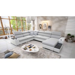 U-shaped Napoli VIII sectional sofa with sleeping function – Woven fabric, Lexo 6601 + Eco-leather + Eco-leather