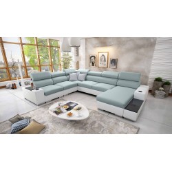 Napoli VIII U-shaped sectional sofa with a sleeping function – Weave, Sawana 72 + Eco-leather + Eco-leather