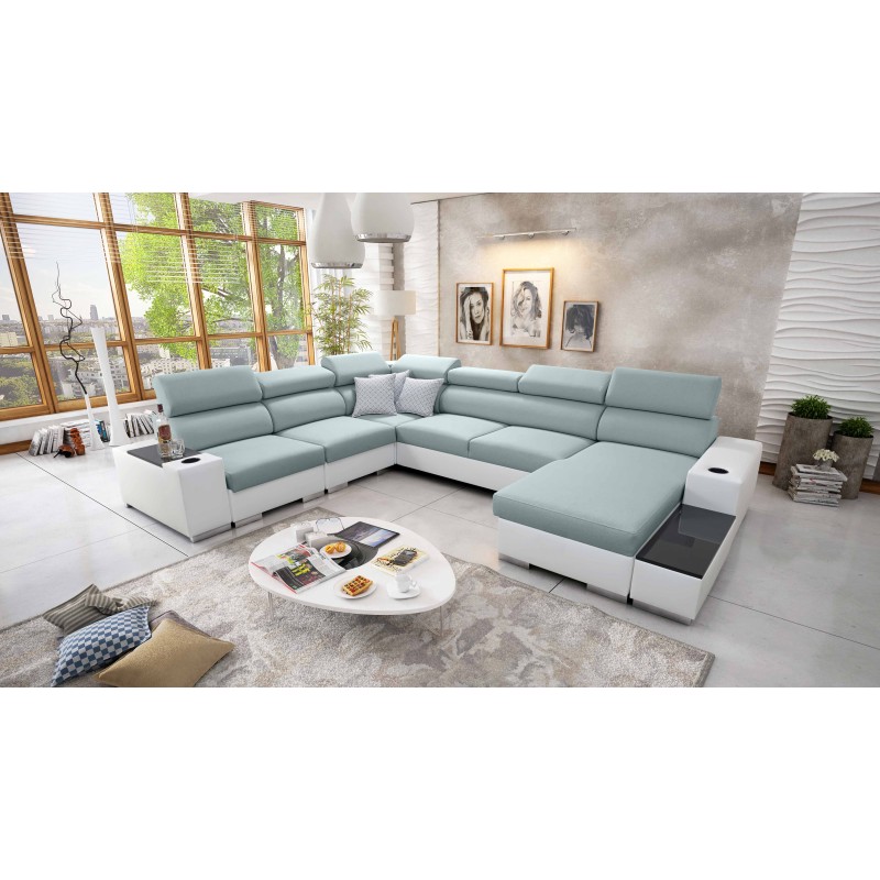 Napoli VIII U-shaped sectional sofa with a sleeping function – Weave, Sawana 72 + Eco-leather + Eco-leather