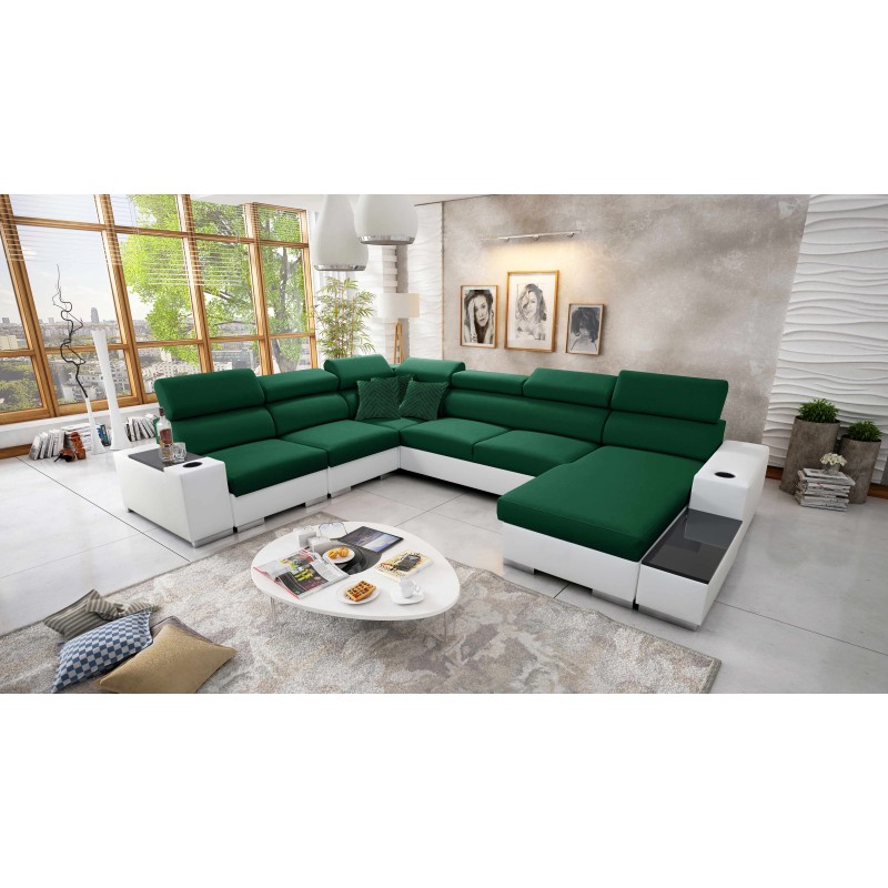 Napoli VIII U-shaped sectional sofa with sleeping function – Velvet, Amor Velvet 4311 + Faux Leather + Faux Leather