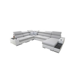 Narożnik w kształcie U Napoli VIII z funkcją spania oraz otwieranym barkiem Tkanina Amor Velvet 4311 + Ecoskóra Narożnik w kształcie U Napoli VIII z funkcją spania oraz otwieranym barkiem Tkanina Amor Velvet 4311 + Ecoskóra