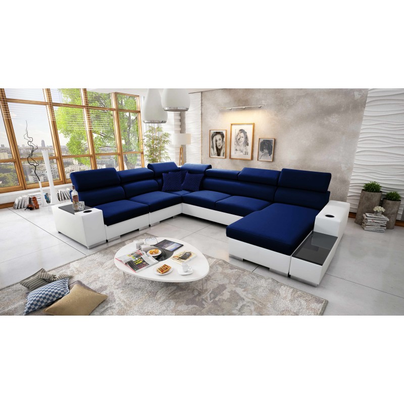 U-shaped corner sofa Napoli VIII with sleeping function – Velvet, Amor Velvet 4314 + Eco-leather + Eco-leather