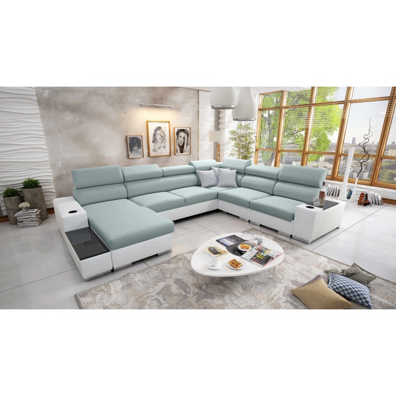 Napoli VIII U-shaped sectional sofa with a sleeping function – Weave, Sawana 72 + Eco-leather + Eco-leather