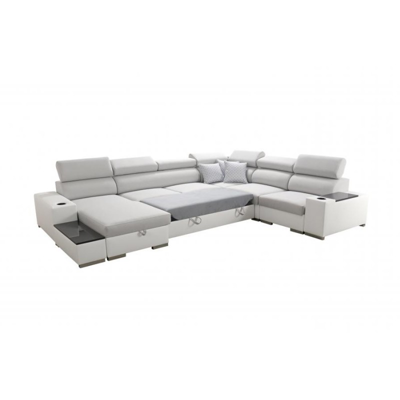 Narożnik w kształcie U Napoli VIII z funkcją spania – Welur, Amor Velvet 4311 + Ecoskóra + Ecoskóra Narożnik w kształcie U Napoli VIII z funkcją spania – Welur, Amor Velvet 4311 + Ecoskóra + Ecoskóra