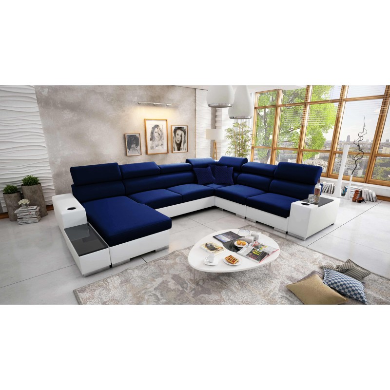 U-shaped corner sofa Napoli VIII with sleeping function – Velvet, Amor Velvet 4314 + Eco-leather + Eco-leather