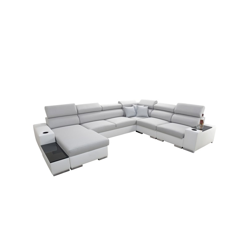 Narożnik w kształcie U Napoli VIII z funkcją spania – Welur, Amor Velvet 4314 + Ecoskóra + Ecoskóra Narożnik w kształcie U Napoli VIII z funkcją spania – Welur, Amor Velvet 4314 + Ecoskóra + Ecoskóra