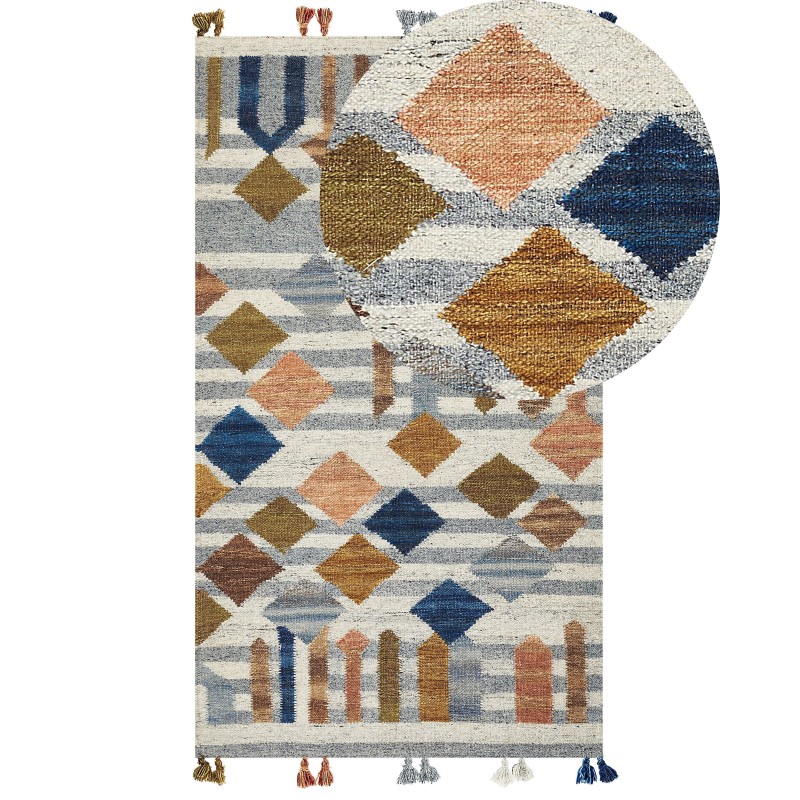 Dywan wełniany kilim 80 x 150 cm wielokolorowy KASAKH Dywan wełniany kilim 80 x 150 cm wielokolorowy KASAKH
