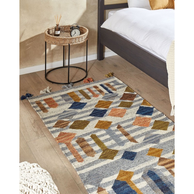 Dywan wełniany kilim 80 x 150 cm wielokolorowy KASAKH Dywan wełniany kilim 80 x 150 cm wielokolorowy KASAKH