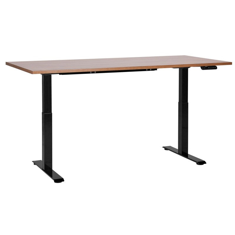 Biurko regulowane elektrycznie 160 x 72 cm ciemne drewno z czarnym DESTINES Biurko regulowane elektrycznie 160 x 72 cm ciemne drewno z czarnym DESTINES