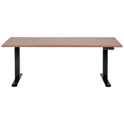 Biurko regulowane elektrycznie 160 x 72 cm ciemne drewno z czarnym DESTINES Biurko regulowane elektrycznie 160 x 72 cm ciemne drewno z czarnym DESTINES