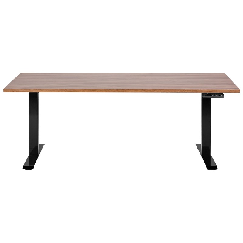 Biurko regulowane elektrycznie 160 x 72 cm ciemne drewno z czarnym DESTINES Biurko regulowane elektrycznie 160 x 72 cm ciemne drewno z czarnym DESTINES